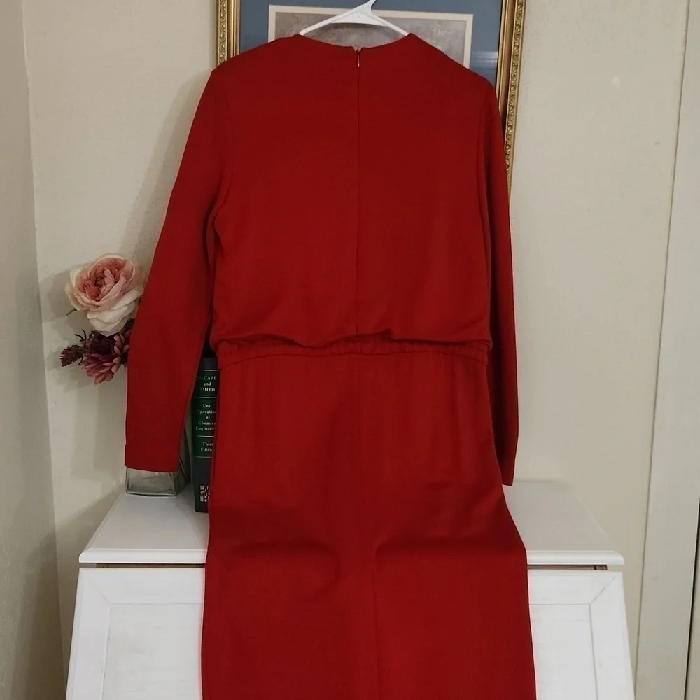 Elegant Red Vintage Dress Career Modest Romance Cottagecore Size 8 Whimsical - Picture 8 of 11